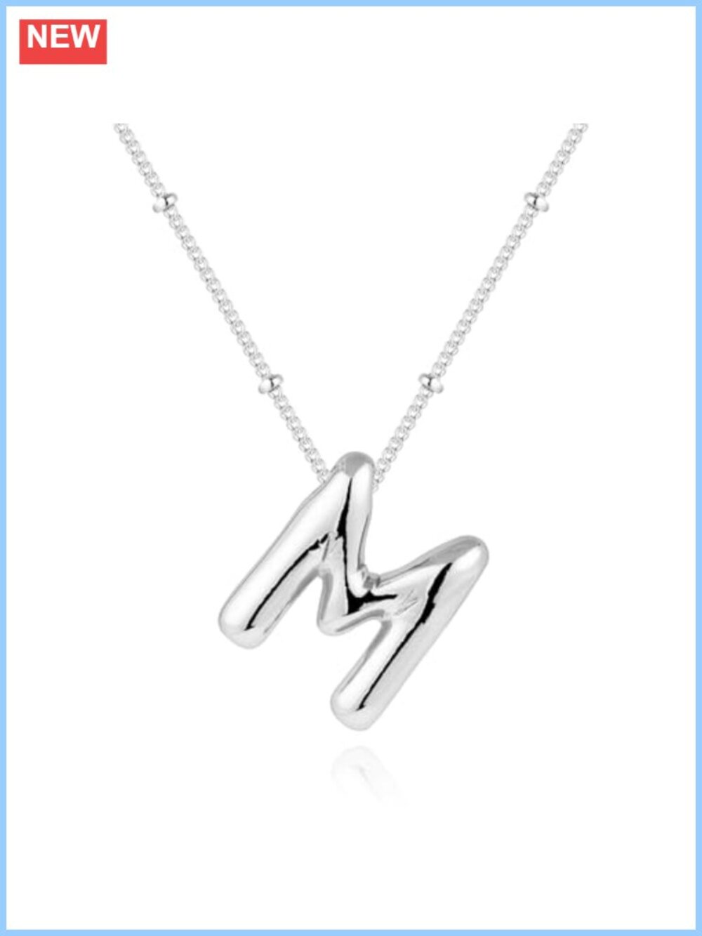 Silver Bubble Letter M Initial Necklace for Women, Trendy Minimalist Monogram